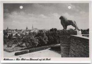 Mühlhausen in Thüringen, Blick vom Denkmal für die im Ersten Weltkrieg Gefallenen (Löwendenkmal) auf die Stadt