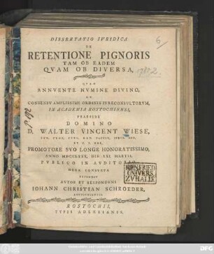 Dissertatio Ivridica De Retentione Pignoris Tam Ob Eadem Qvam Ob Diversa