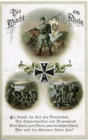 Patriotische Postkarte zum Ersten Weltkrieg, mit Liedzeilen