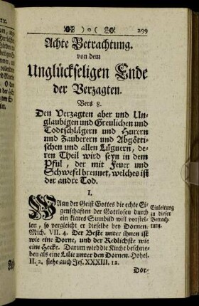 Achte Betrachtung von dem Unglückseligen Ende der Verzagten.