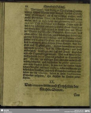 XI. Von immuniteten und Freyheiten der Kirchen-Diener