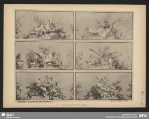 Supraporten mit Attributen der Poesie, Musik, Wissenschaft, des Schäferlebens und des Tanzes, im Stile Louis XVI.