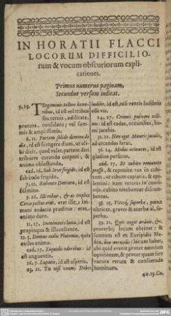 In Horatii Flacci Locorum Difficiliorum & vocum obscuriorum explicationes