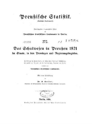 Titel : Das Schulwesen in Preußen 1921