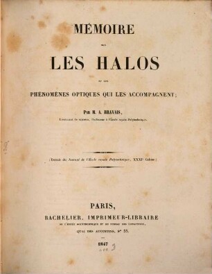 Mémoire sur les halos et les phénoménes optiques les accompagnent