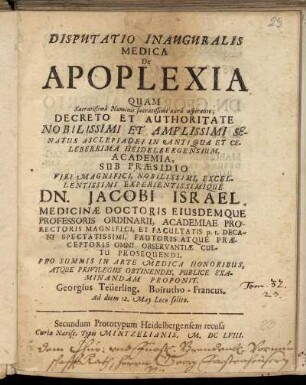 Disputatio Inauguralis Medica De Apoplexia