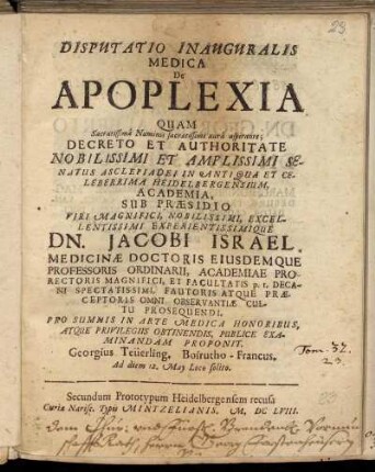Disputatio Inauguralis Medica De Apoplexia