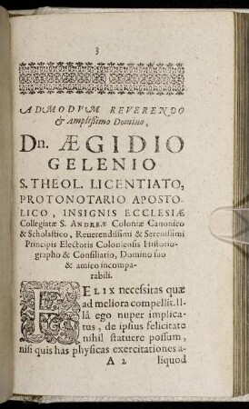 Ad Modum Reverendo & Amplißimo Domino, Dn. Ægidio Gelenio [...]