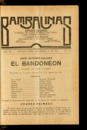 El bandoneon : sainete en tres cuadros