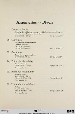Argenteries – Divers (Nr. 21-43)