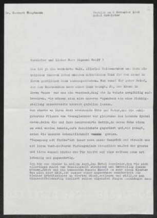 Brief von Gerhart Hauptmann an Sigmund Graff