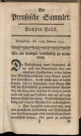 Sechstes Stück. Königsberg, den 11ten Februar 1773.