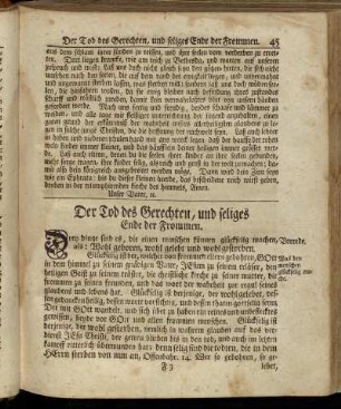 Der Tod des Gerechten, und seliges Ende der Frommen.