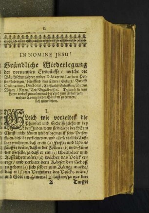 In Nomine Jesu! Gründliche Wiederlegung der vornemsten Einwürffe ...