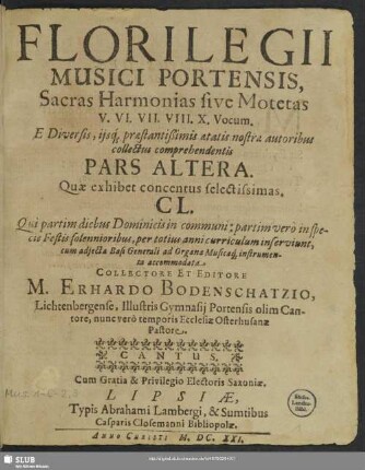 Florilegii musici portensis : sacras harmonias sive motetas V. VI. VII. VIII. X. Vocum ... pars altera