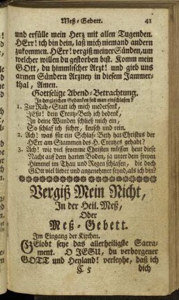 In der heiligen Meß, oder Meß-Gebett. - Andächtiges Gebett Ihre Hochfl Durchl. Prinzens Eugenii zur täglichen Tugend-Uebung.
