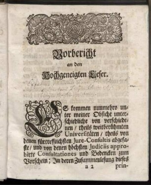 Vorbericht an den Hochgeneigten Leser.