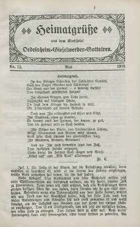 12.1916: Heimatgrüße aus dem Kirchspiel Oedelsheim, Gieselwerder, Gottstreu