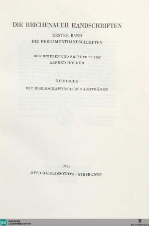 5: Die Reichenauer Handschriften : Die Pergamenthandschriften