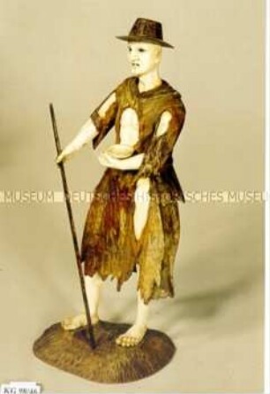 Bettler mit Schälchen und Wanderstab - Figur aus einer Bettlergruppe
