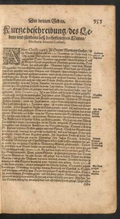 Kurtze beschreibung/ des Lebens und sterbens ... Doctoris Martini Lutheri.