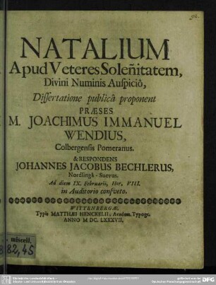 Natalium Apud Veteres Solen[n]itatem