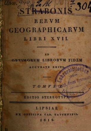 Strabonis rerum geographicarum libri XVII : ad optimorum librorum fidem accurate editi, 1