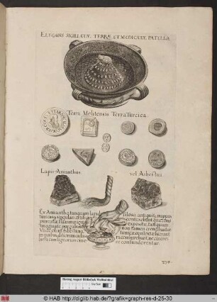 Elegans Sigillatae Terrae Et Medicatae Patella; Terra Melitens; Terra Turcica; Lapis Amianthus; vel Asbestus.