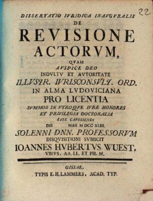 Diss. iur. inaug. de revisione actorum