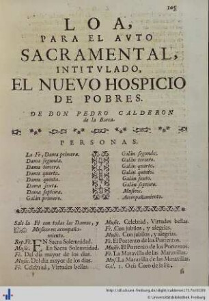 Loa para el Auto Sacramental El Nuevo Hospicio de Pobres.