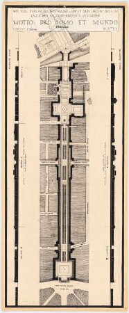 Umgestaltung der Straße Unter den Linden, Berlin: Lageplan mit zwei aufgeklappten Aufrissen 1:2000