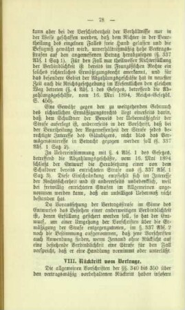 VIII. Rücktritt vom Vertrage