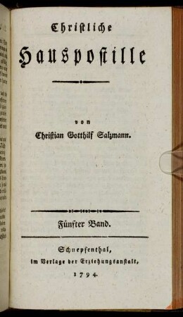 Bd. 5: Christliche Hauspostille. Fünfter Band