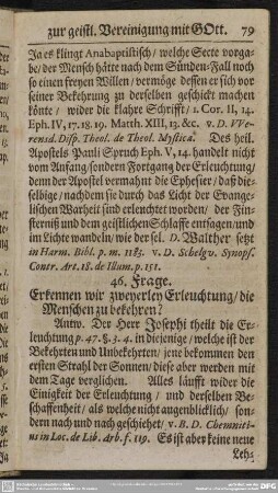 46. Frage. Erkennen wir zweyerley Erleuchtung, die Menschen zu bekehren?