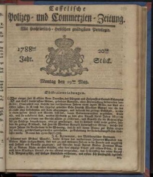 20tes Stueck, Montag den 19ten May. 1788