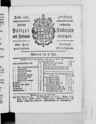 30tes Stück., Ausgabe vom 27. Juli 1791