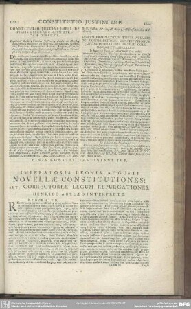 Imperatoris Leonis Augusti Novellae Constitutiones: Aut, Correctoriae Legum Repurgationes. Henrico Agylaeo Interprete