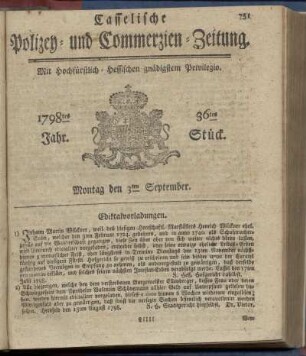 36tes Stueck, Montag den 3ten September 1798