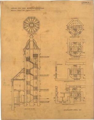 Fischer, Theodor; Stuttgart; Erlöserkirche - Treppenturm (Ansicht, Schnitte)