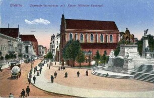 "Breslau. Schweidnitzerstrasse mit Kaiser Wilhelm - Denkmal" Feldpost vom 13.09.1917 an Babette Müller, Ellerstadt