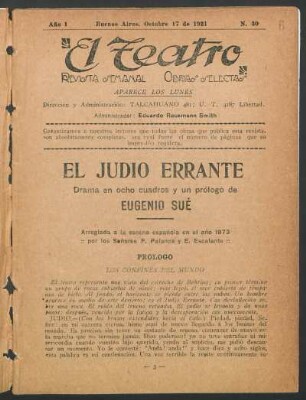 1921003000: El judío errante : drama en ocho cuadros y un prólogo
