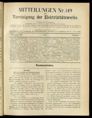 Mitteilung Nr. 149. Jg. 13, Februar 1914