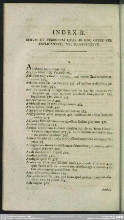 Index II. Rerum Et verborum Quae In Hoc Opere Vel Explicantur, Vel Illustrantur