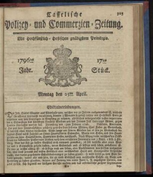17tes Stueck, Montag den 25ten April. 1796