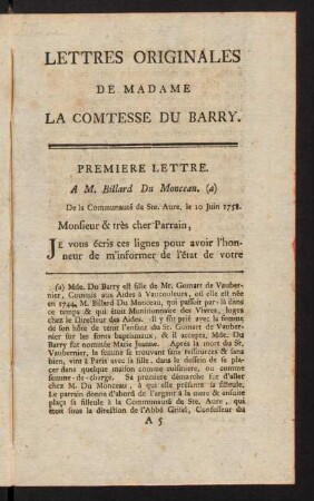 9-214, Lettres Originales de Madame la Comtesse du Barry
