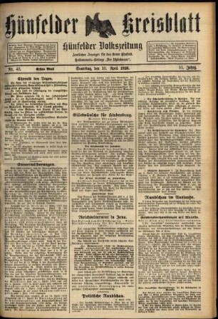 Erste Ausgabe vom Samstag, den 10. April 1926.