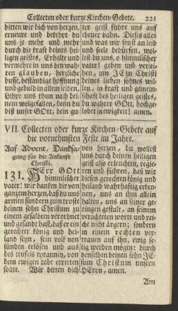VII. Collecten oder kurze Kirchen-Gebete auf die vornehmsten Feste im Jahre