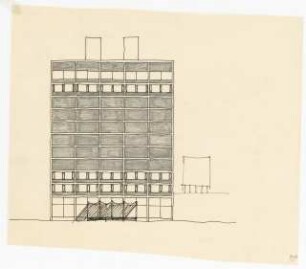 Hochschulbibliothek, Karlsruhe Neubau: Vorprojekt: Neubau der Bibliothek. Ansicht Fassade, 1:200