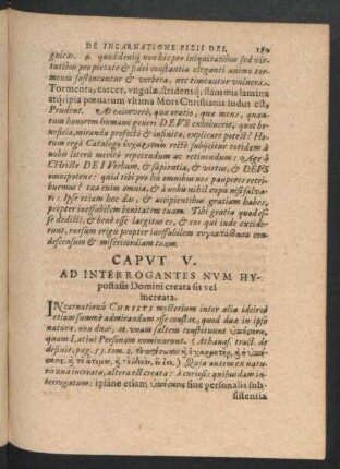 Caput V. Ad Interrogantes Num Hypostasis Domini creata sit vel increata.