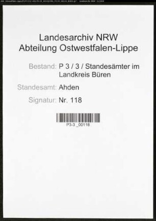 Sterberegister Standesamt Ahden